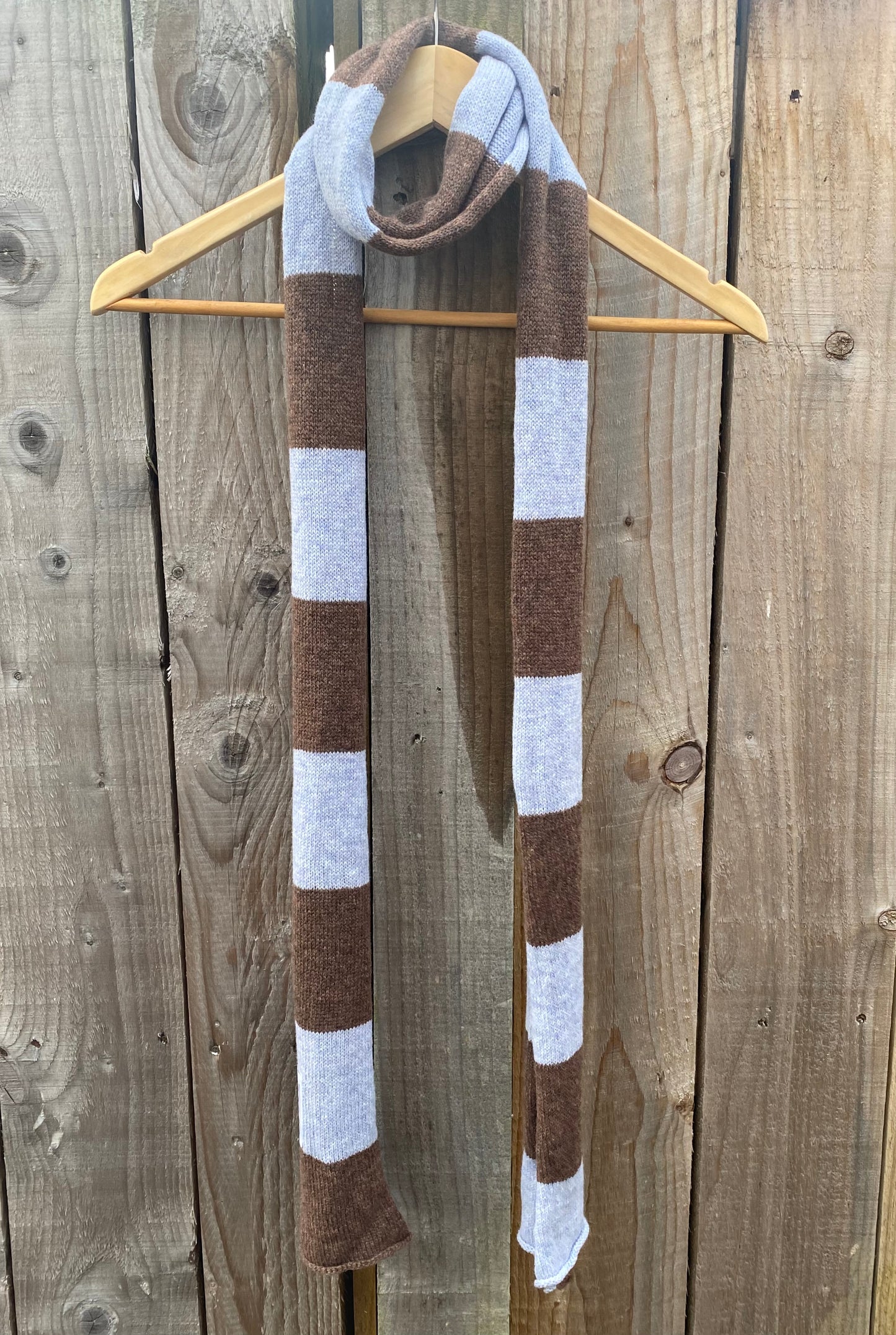 Striped Lilac and Brown Scarf 100% Lambswool