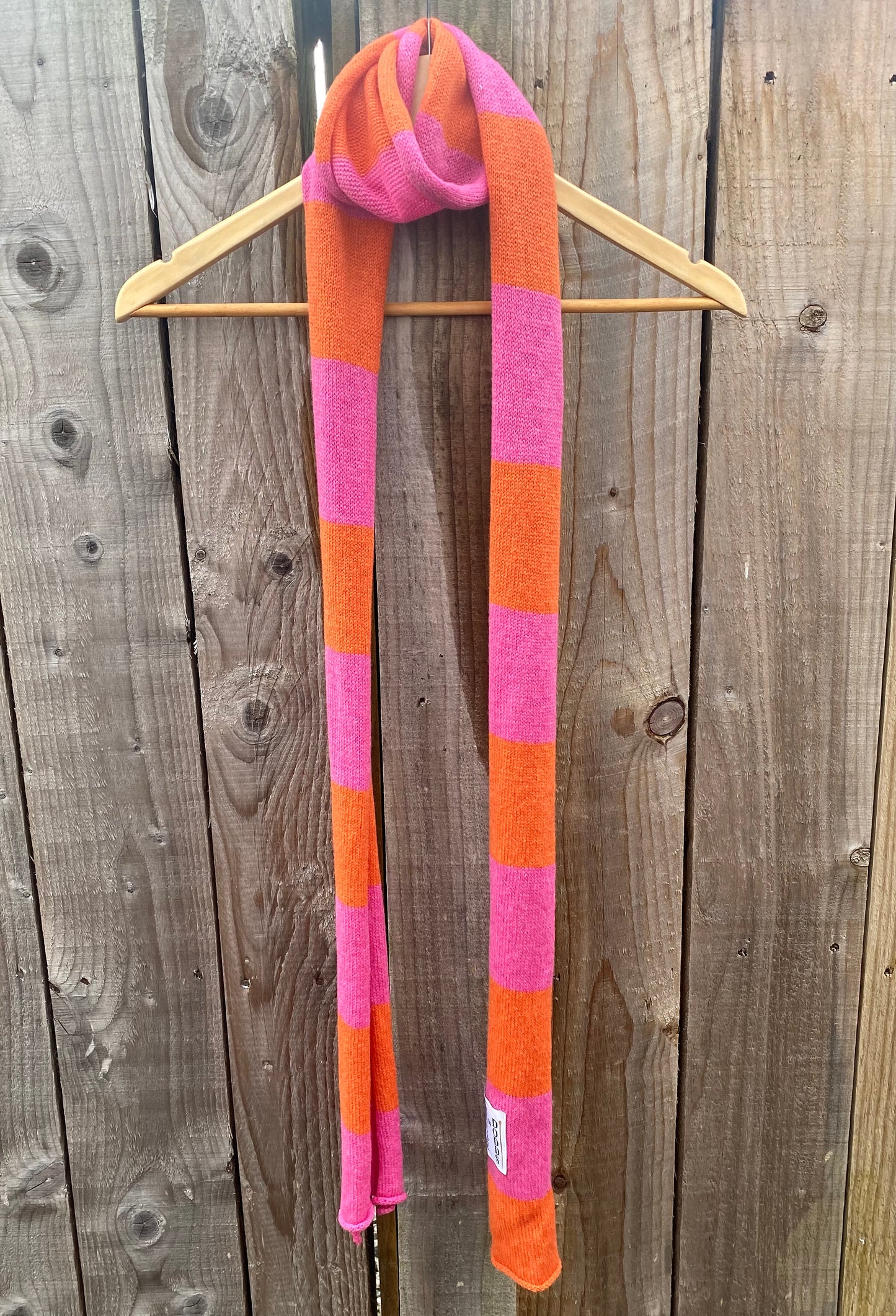 Striped Pink and Orange Scarf 100% Lambswool