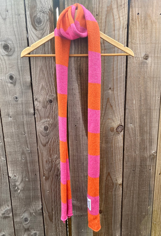 Striped Pink and Orange Scarf 100% Lambswool