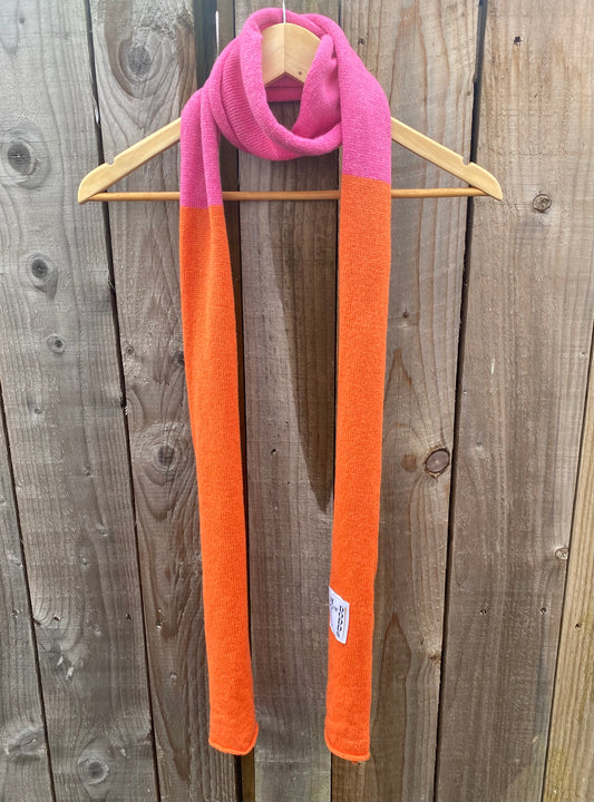 Pink and Orange Block Scarf 100% Lambswool