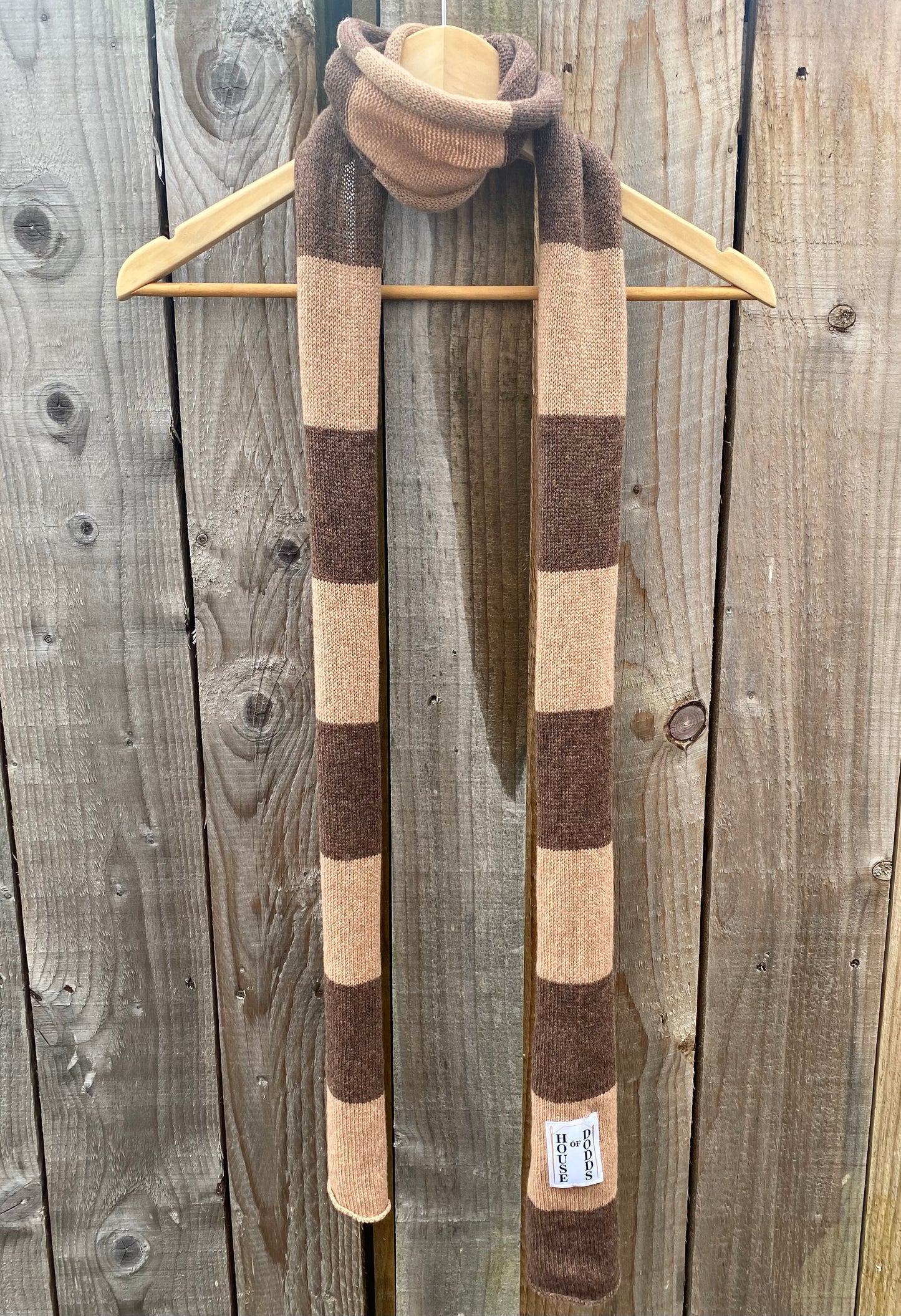 Striped Dark Brown and Light Brown Scarf 100% Lambswool