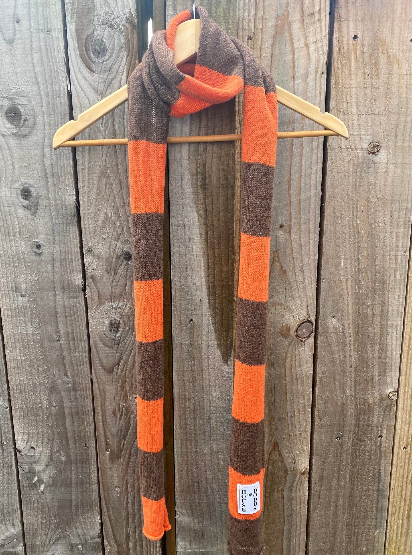 Striped Brown and Orange Scarf 100% Lambswool