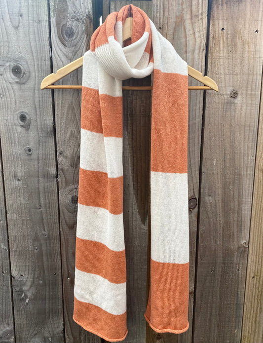 Increasing Stripes Orange and Cream Scarf 100% Lambswool
