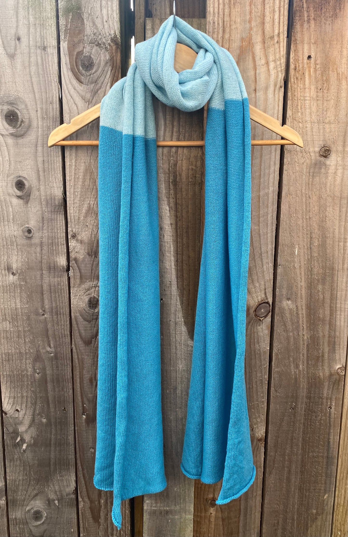 Blue and Baby Blue Block Colour 100% Lambswool Scarf