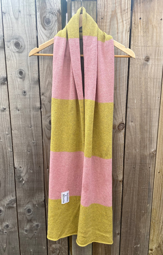 Blocked Striped Pink and Green Scarf 100% Lambswool