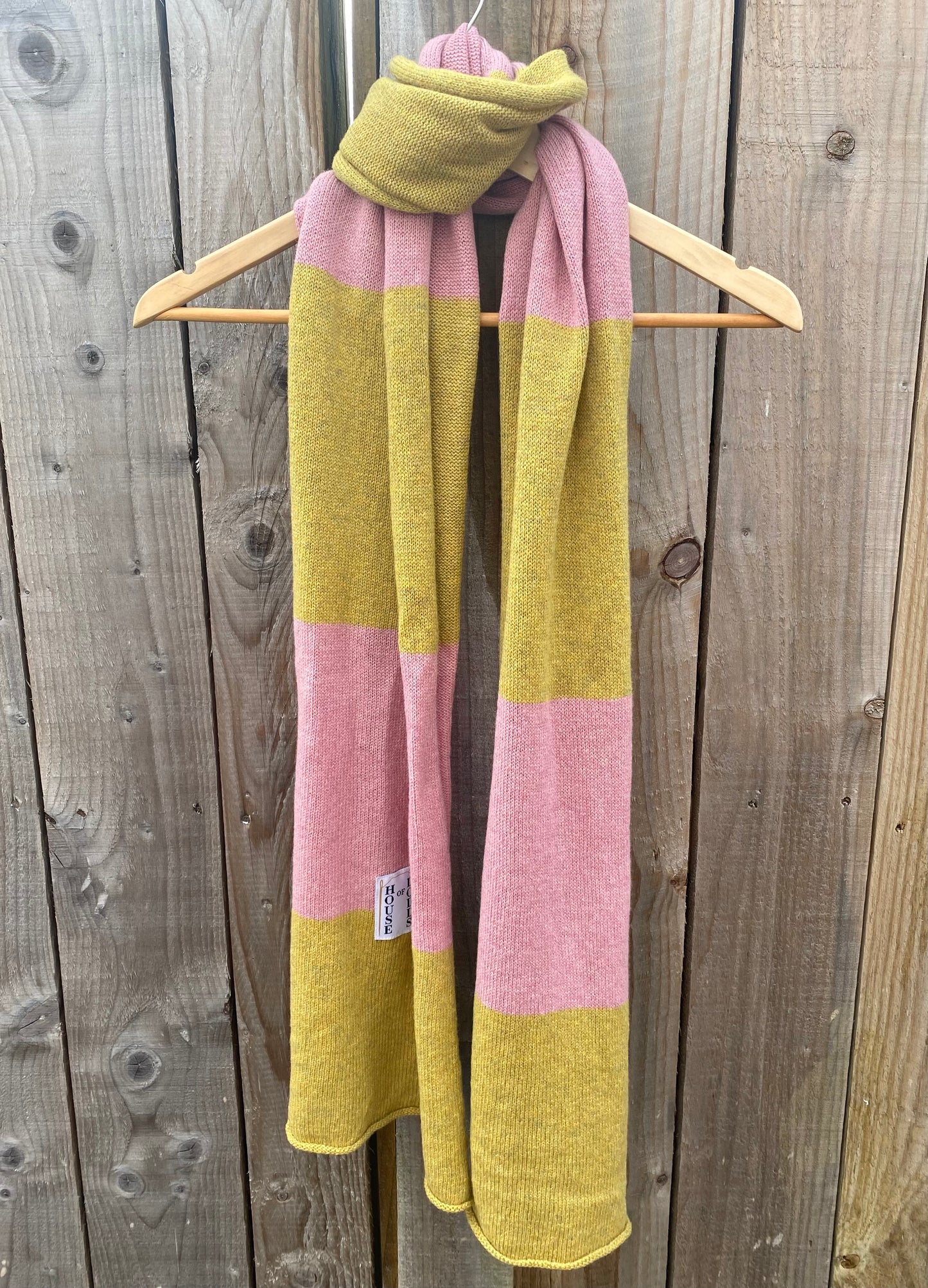 Blocked Striped Pink and Green Scarf 100% Lambswool