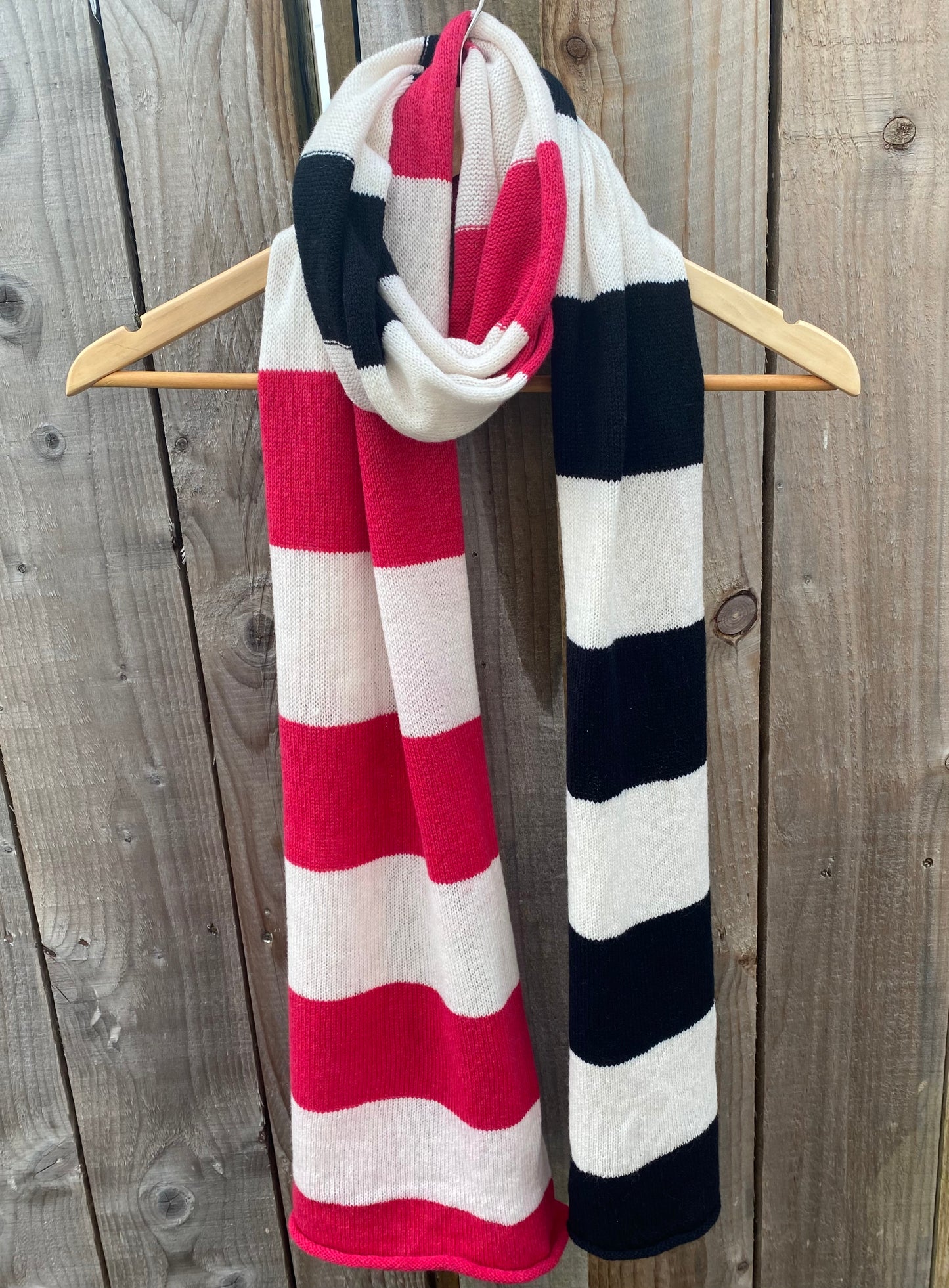 Clashing Stripes Black, white and Pink Scarf 100% Lambswool
