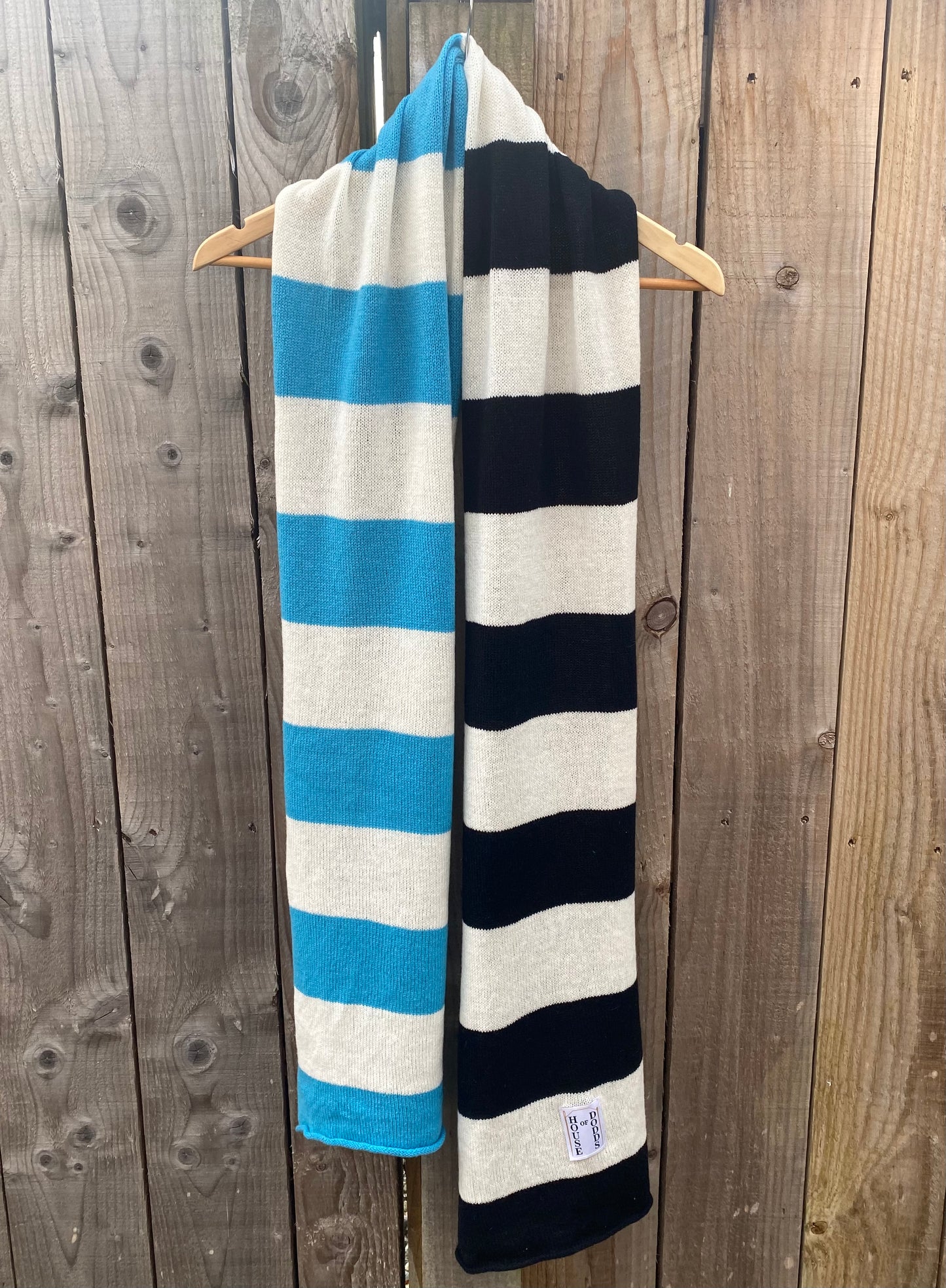 Clashing Stripes Black, white and Blue Scarf 100% Lambswool