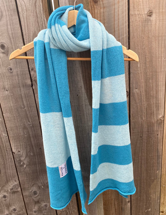 Increasing Stripes Blue on Blue Scarf 100% Lambswool