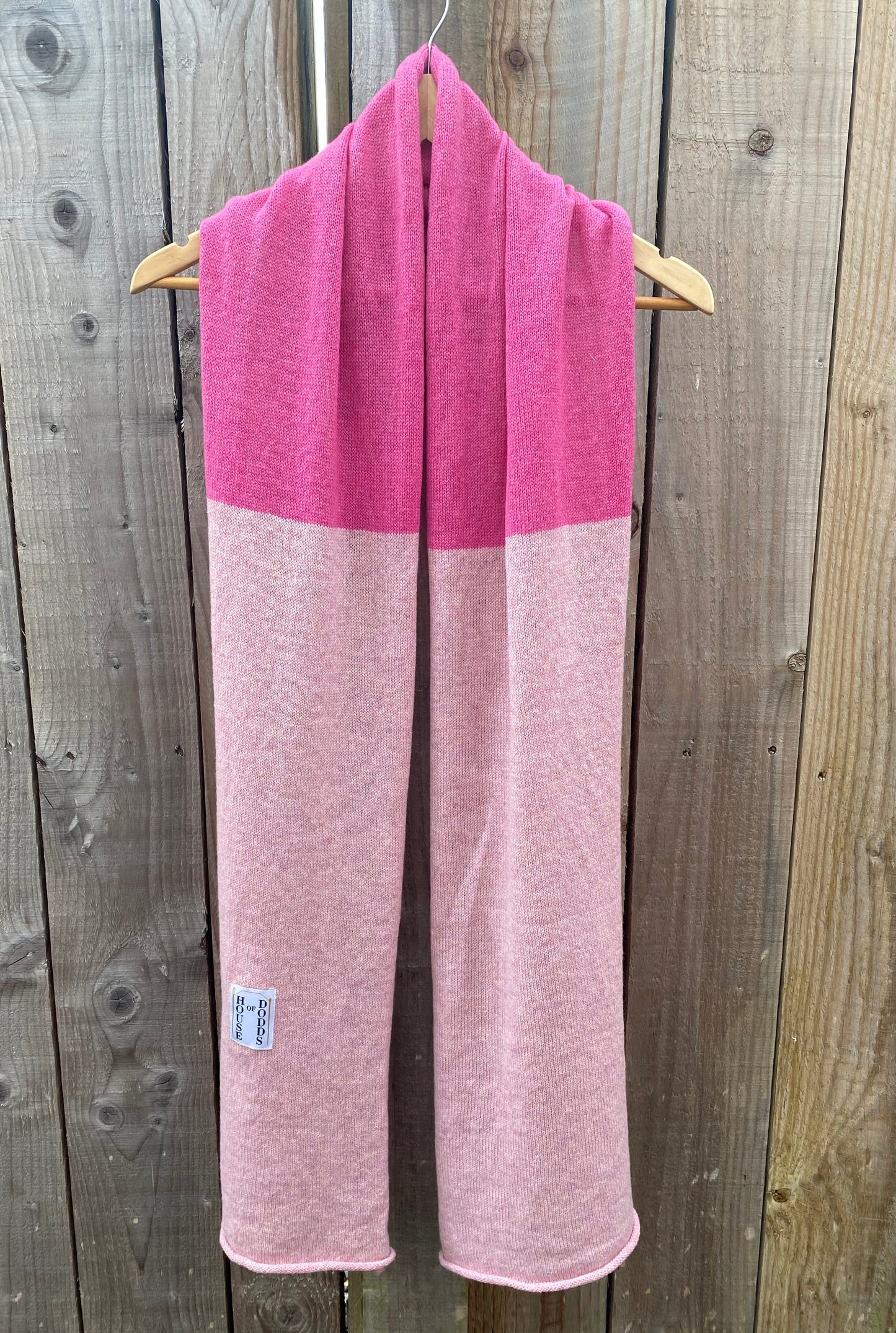 Pink and Baby Pink Block Colour 100% Lambswool Scarf