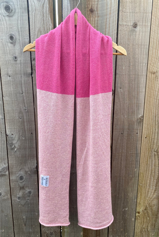 Pink and Baby Pink Block Colour 100% Lambswool Scarf
