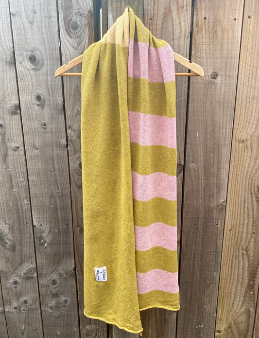 Stripes Pink and Green with Green Block Scarf 100% Lambswool