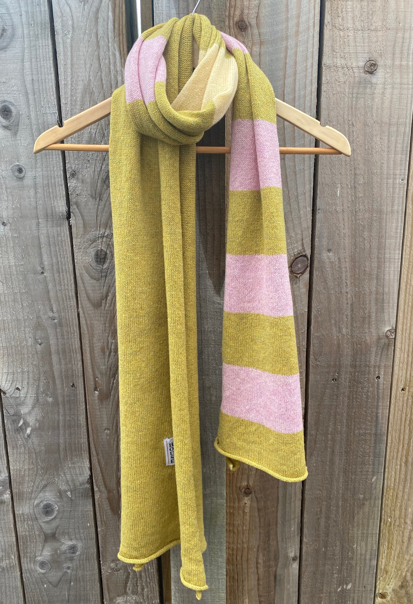 Stripes Pink and Green with Green Block Scarf 100% Lambswool