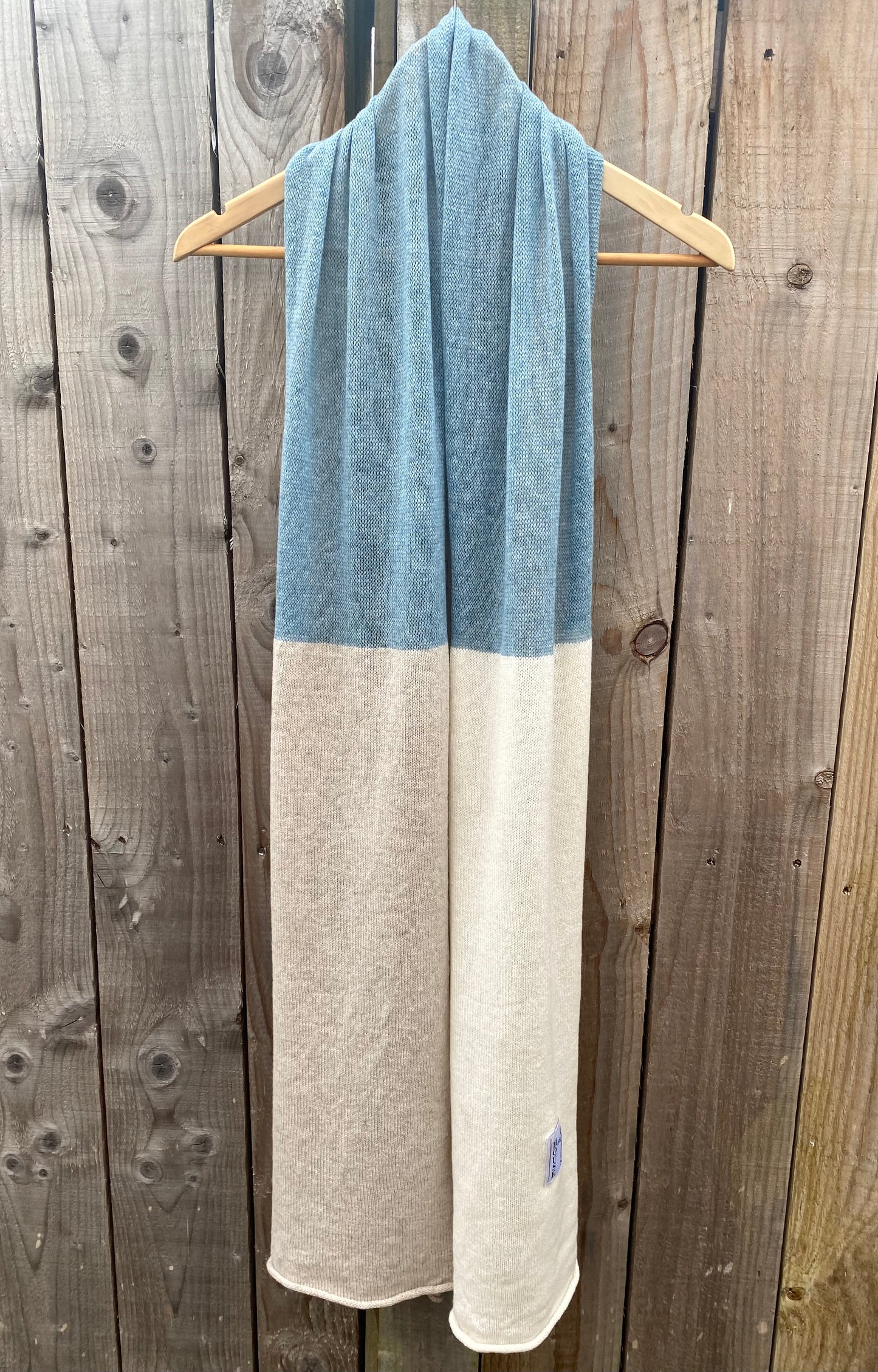 Beige, Blue and Cream Block Colour 70% Lambswool 30% Cashmere Scarf