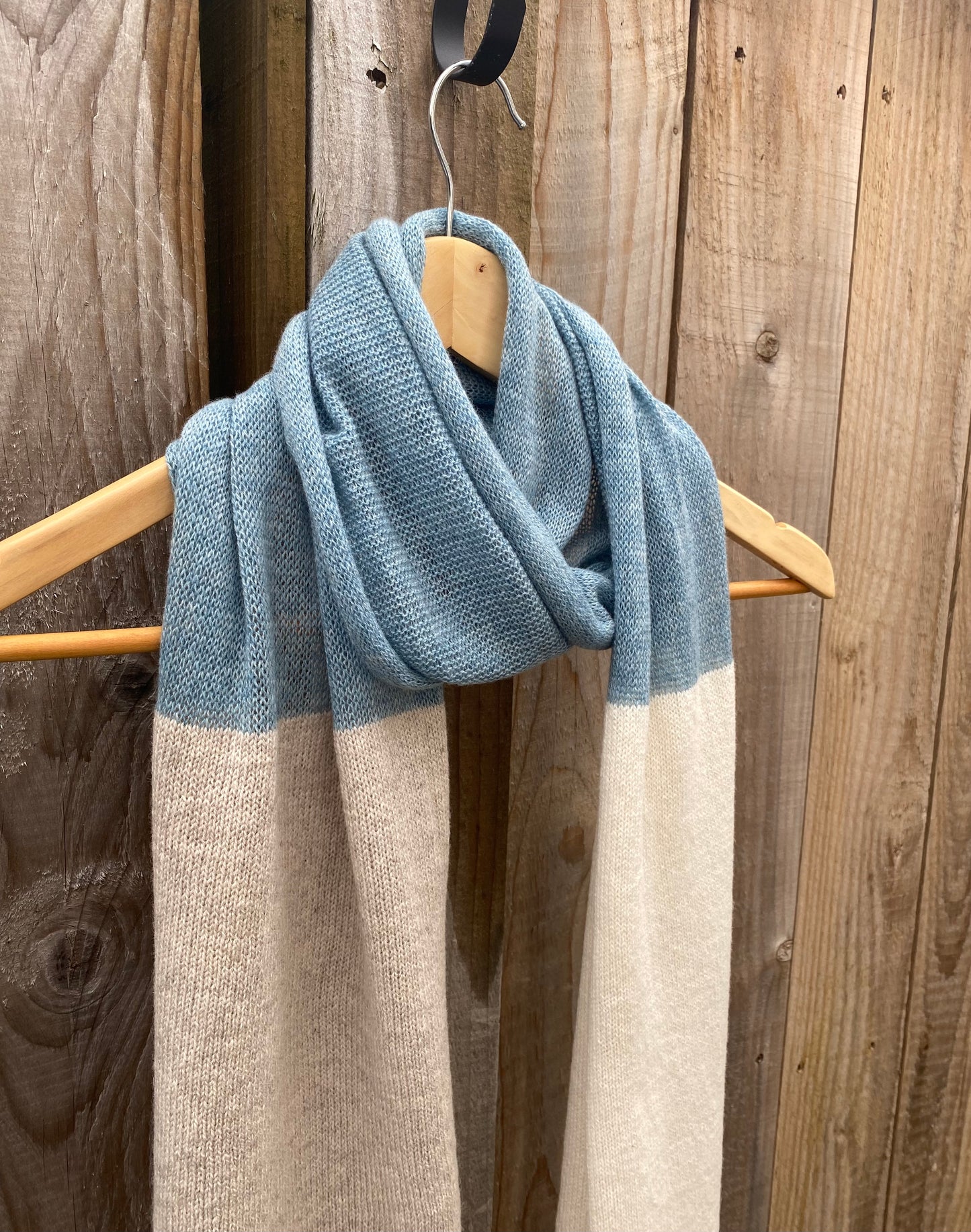 Beige, Blue and Cream Block Colour 70% Lambswool 30% Cashmere Scarf