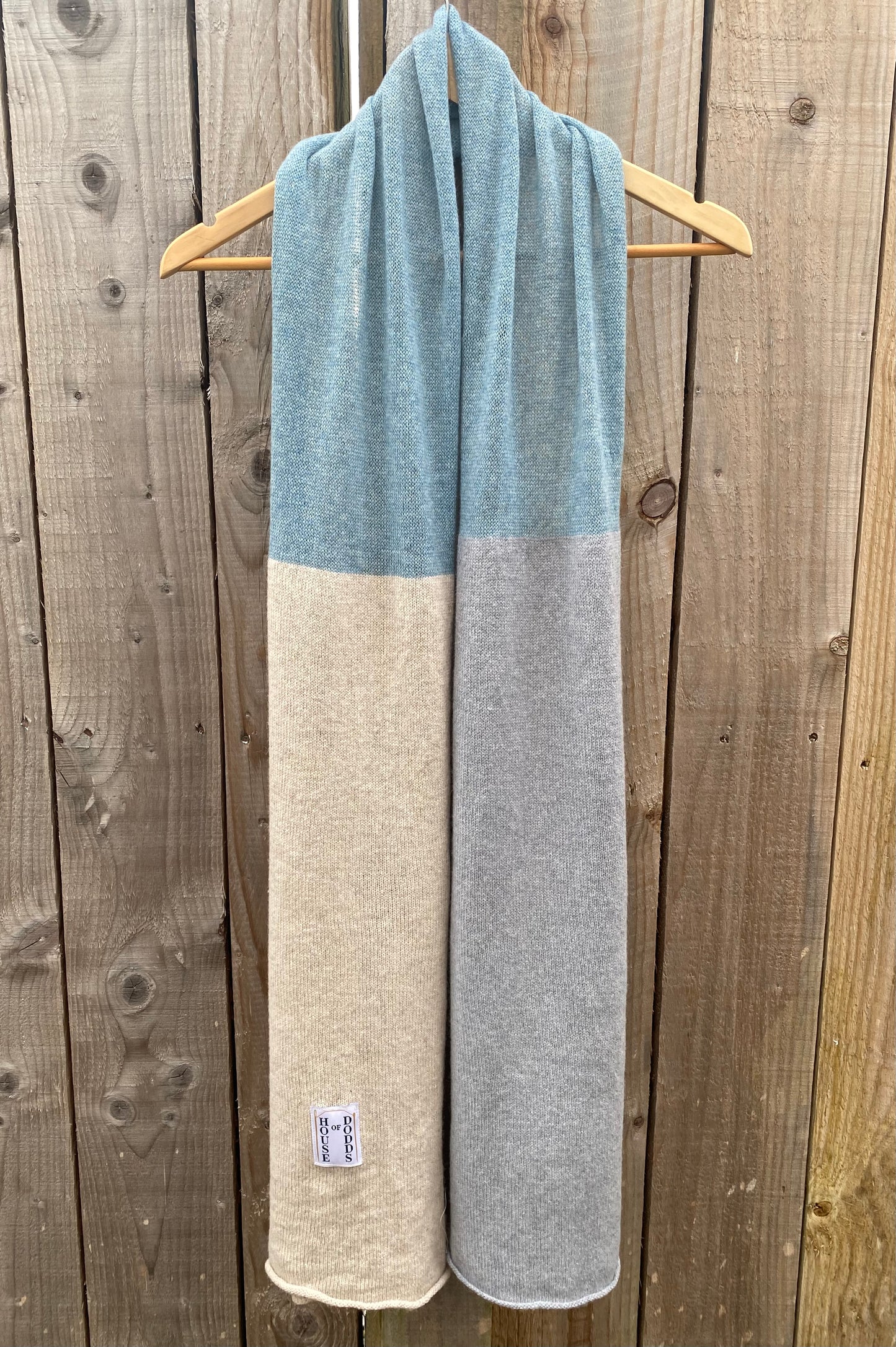 Beige, Blue and Grey Block Colour 70% Lambswool 30% Cashmere Scarf (Copy)