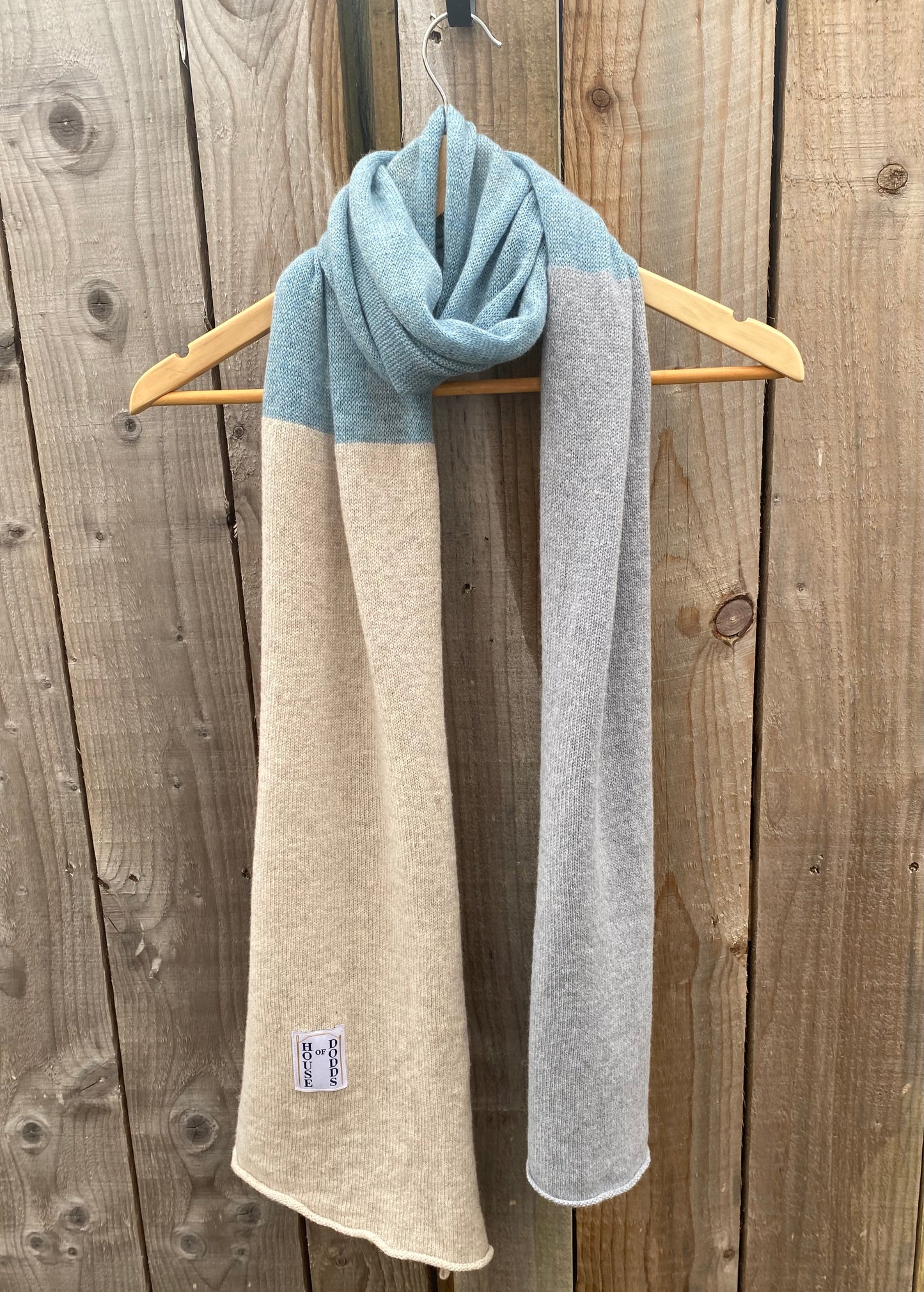 Beige, Blue and Grey Block Colour 70% Lambswool 30% Cashmere Scarf (Copy)