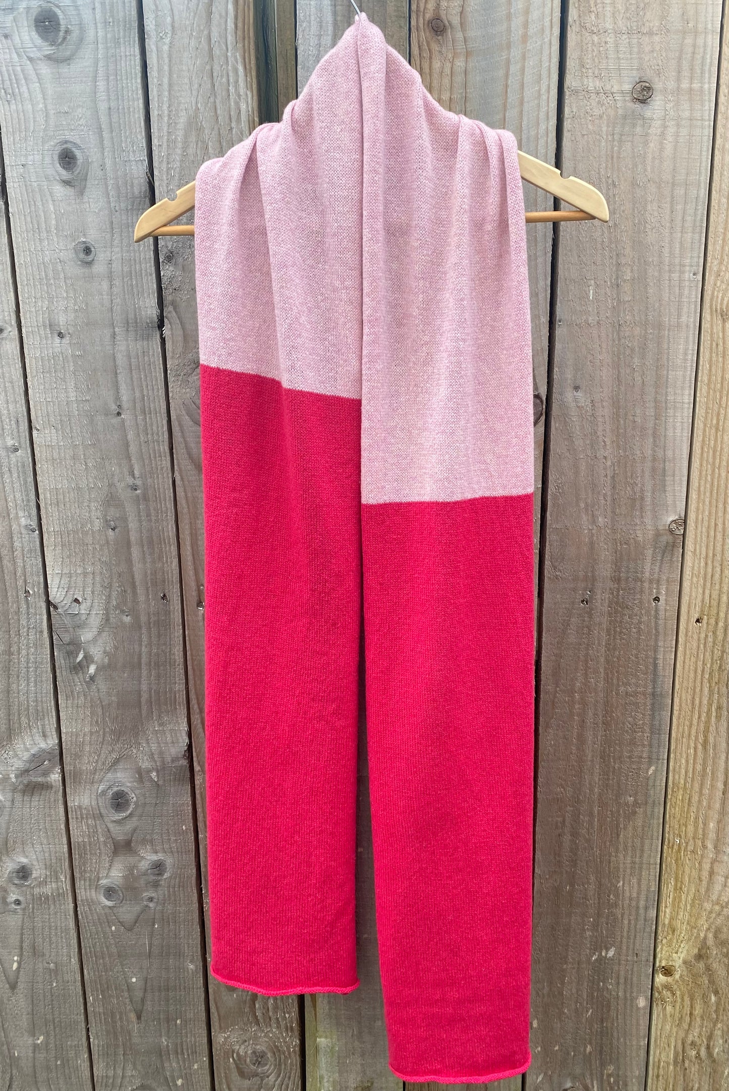 Cherry Pink and Baby Pink Block Colour Lambswool Scarf
