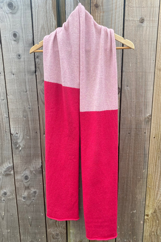 Cherry Pink and Baby Pink Block Colour Lambswool Scarf