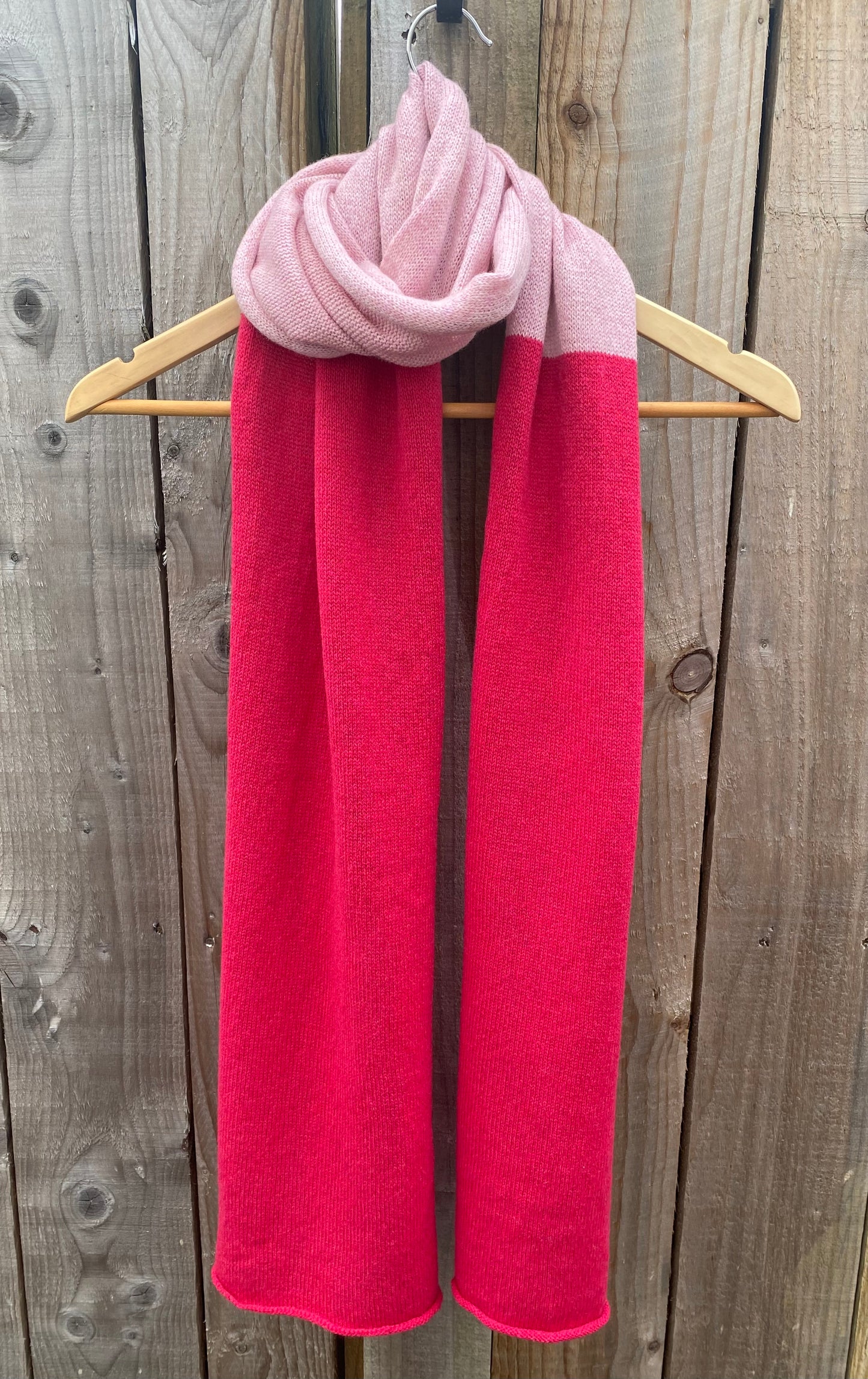 Cherry Pink and Baby Pink Block Colour Lambswool Scarf