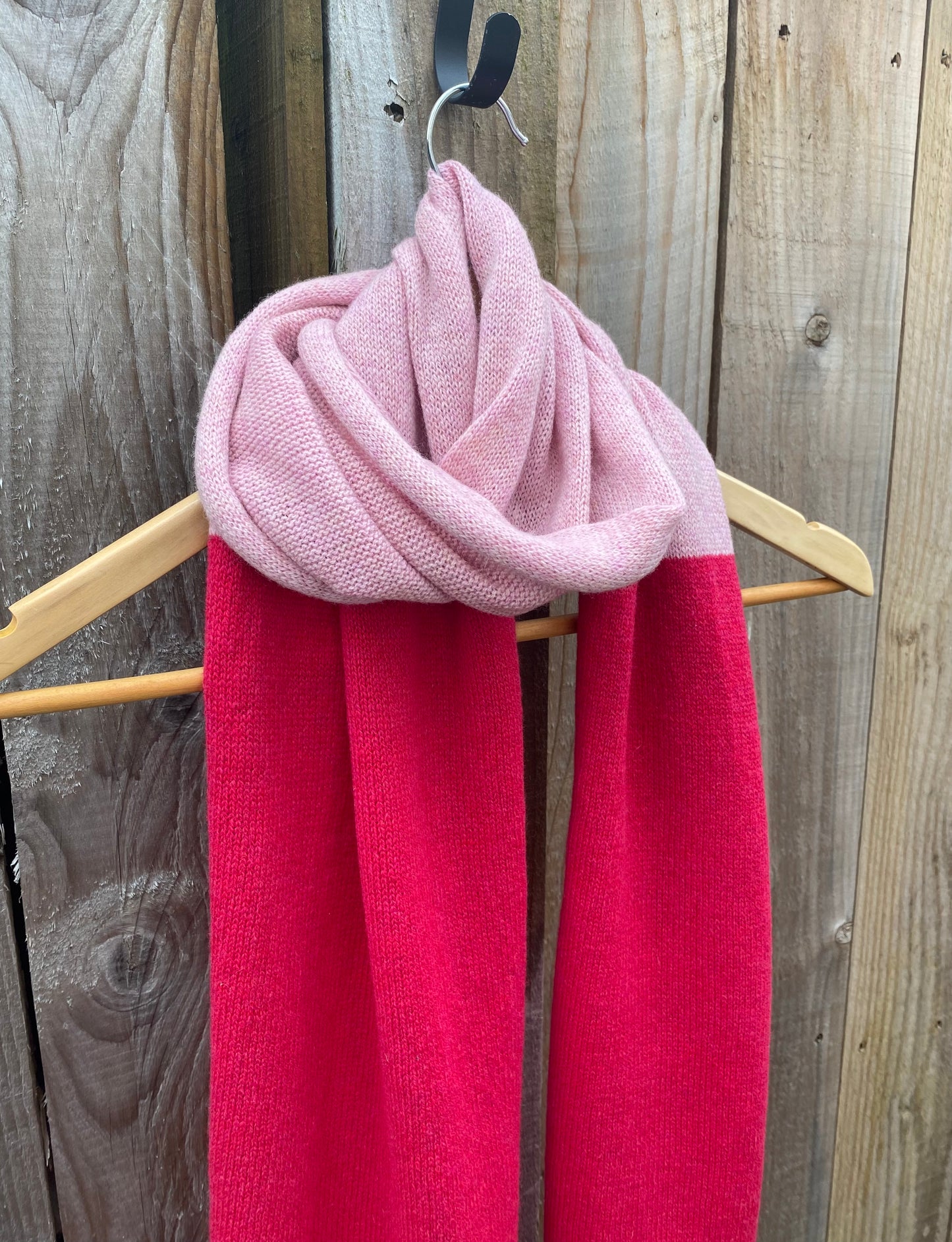 Cherry Pink and Baby Pink Block Colour Lambswool Scarf