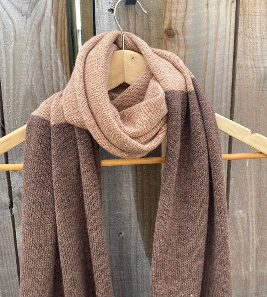 Brown and Brown Block Colour 100% Lambswool Scarf
