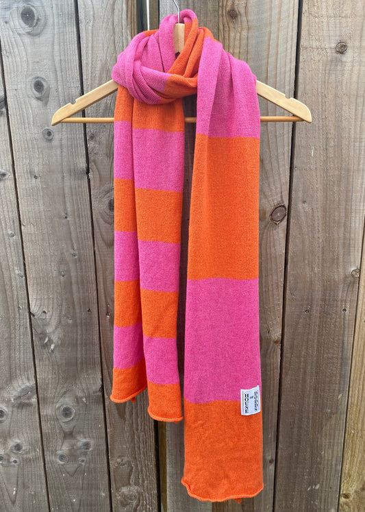Increasing Stripes Orange and Pink Scarf 100% Lambswool