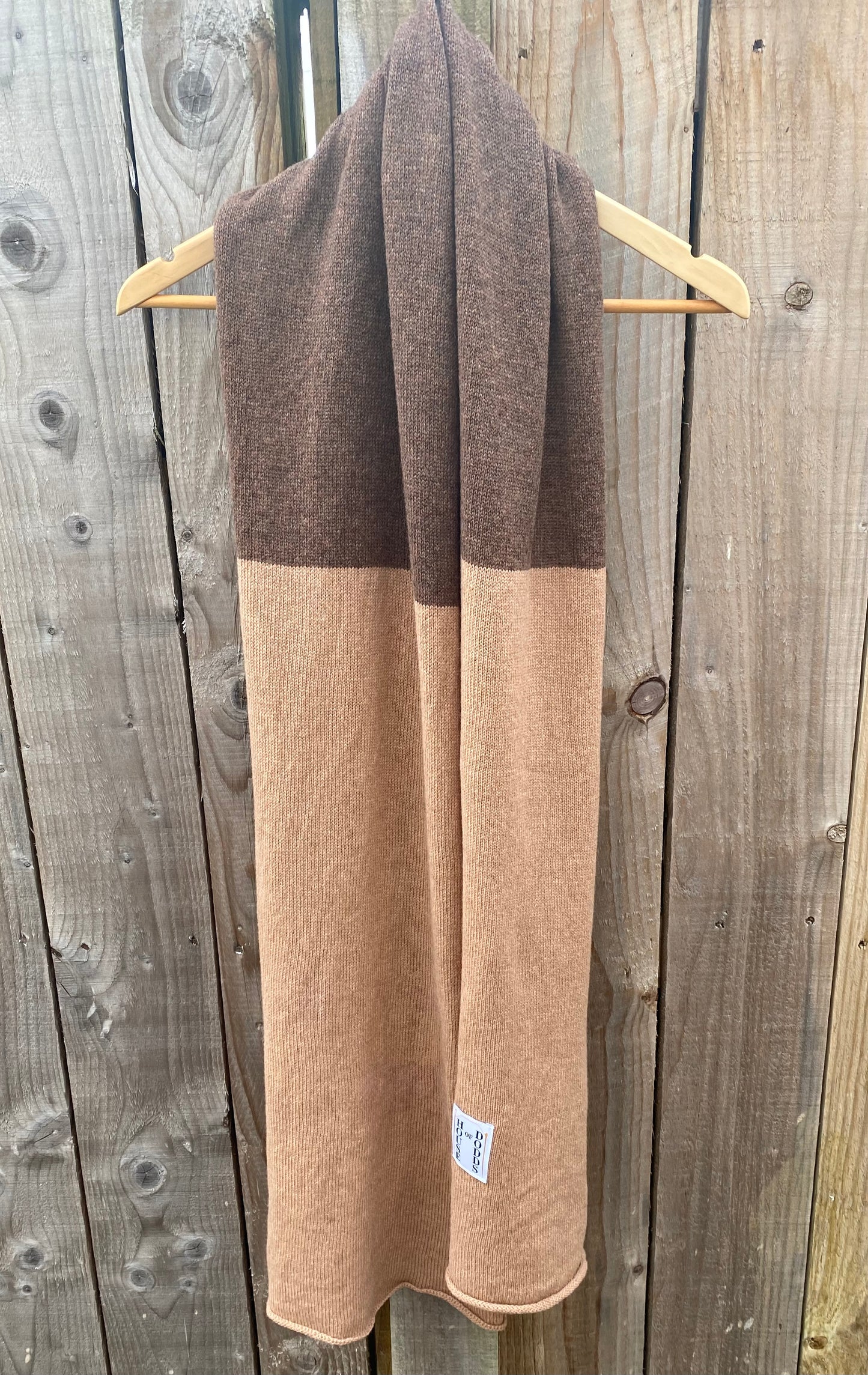 Brown and Brown Block Colour 100% Lambswool Scarf