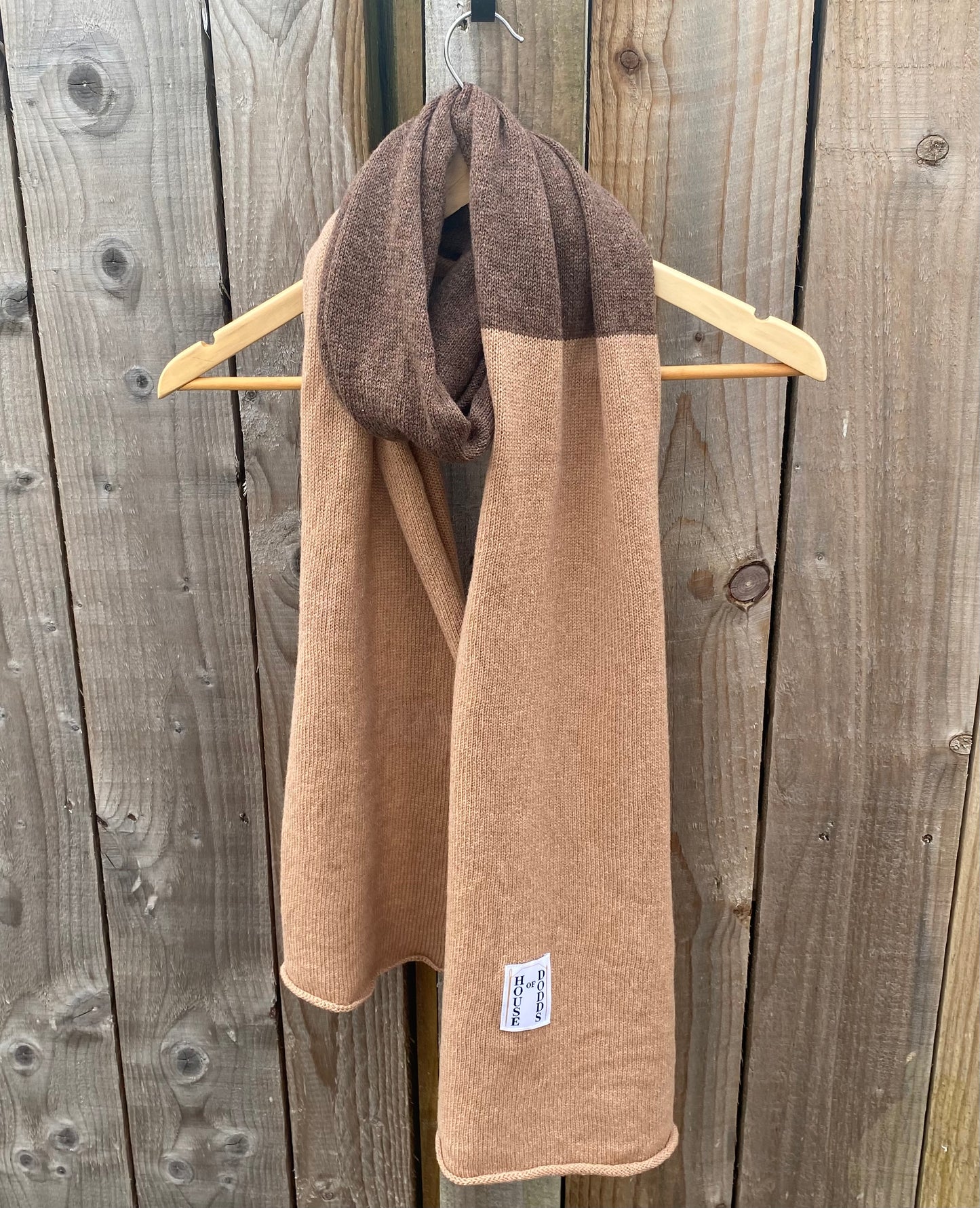 Brown and Brown Block Colour 100% Lambswool Scarf