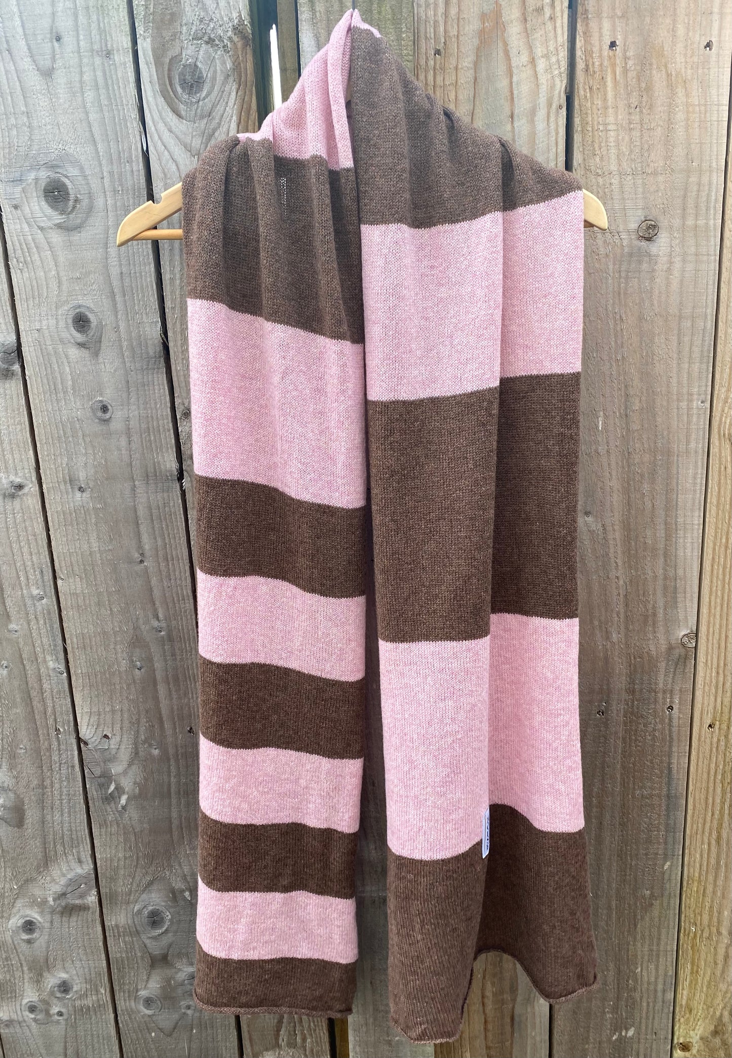 Increasing Stripes Pink and Brown Scarf 100% Lambswool