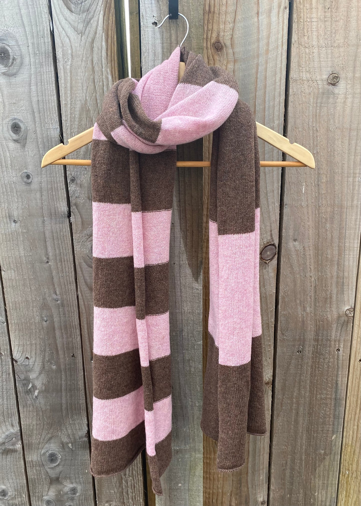 Increasing Stripes Pink and Brown Scarf 100% Lambswool