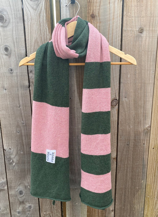 Increasing Stripes Pink and Green Scarf 100% Lambswool