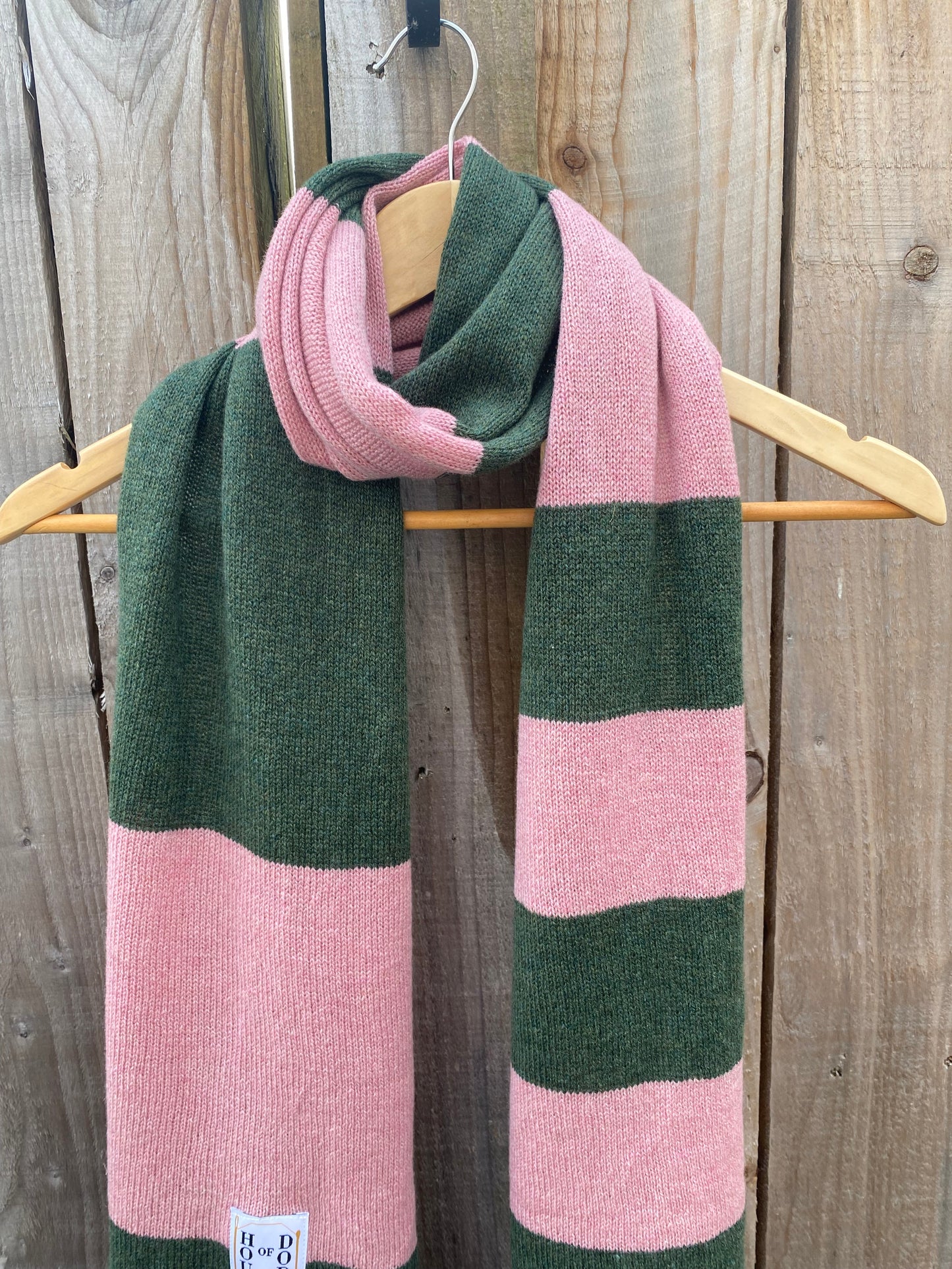 Increasing Stripes Pink and Green Scarf 100% Lambswool