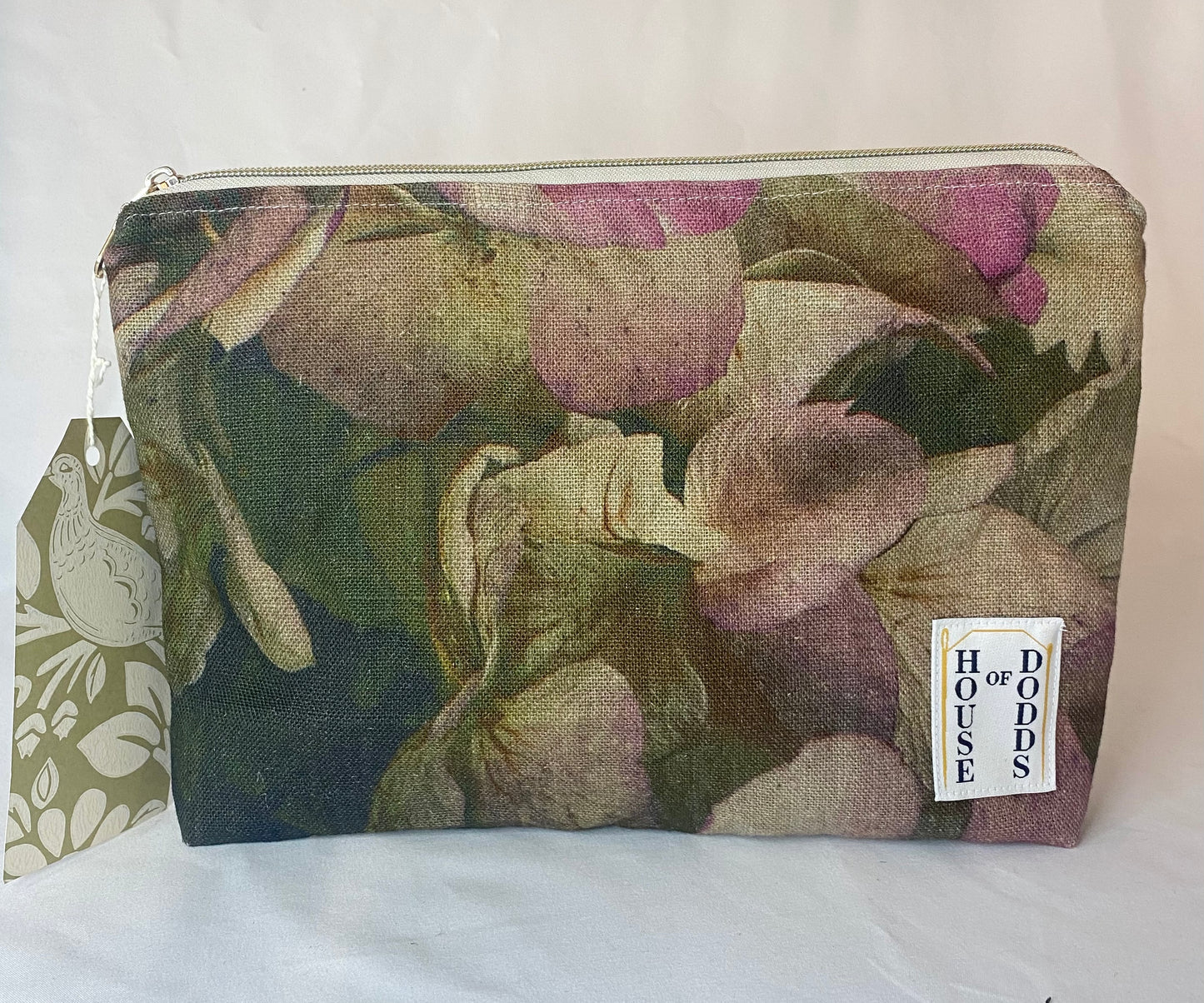 Linen with brown wool Cosmetic bag with water resistant lining