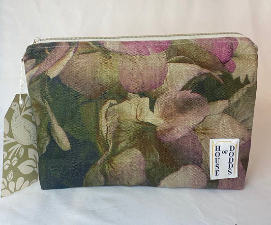 Linen with brown wool Cosmetic bag with water resistant lining