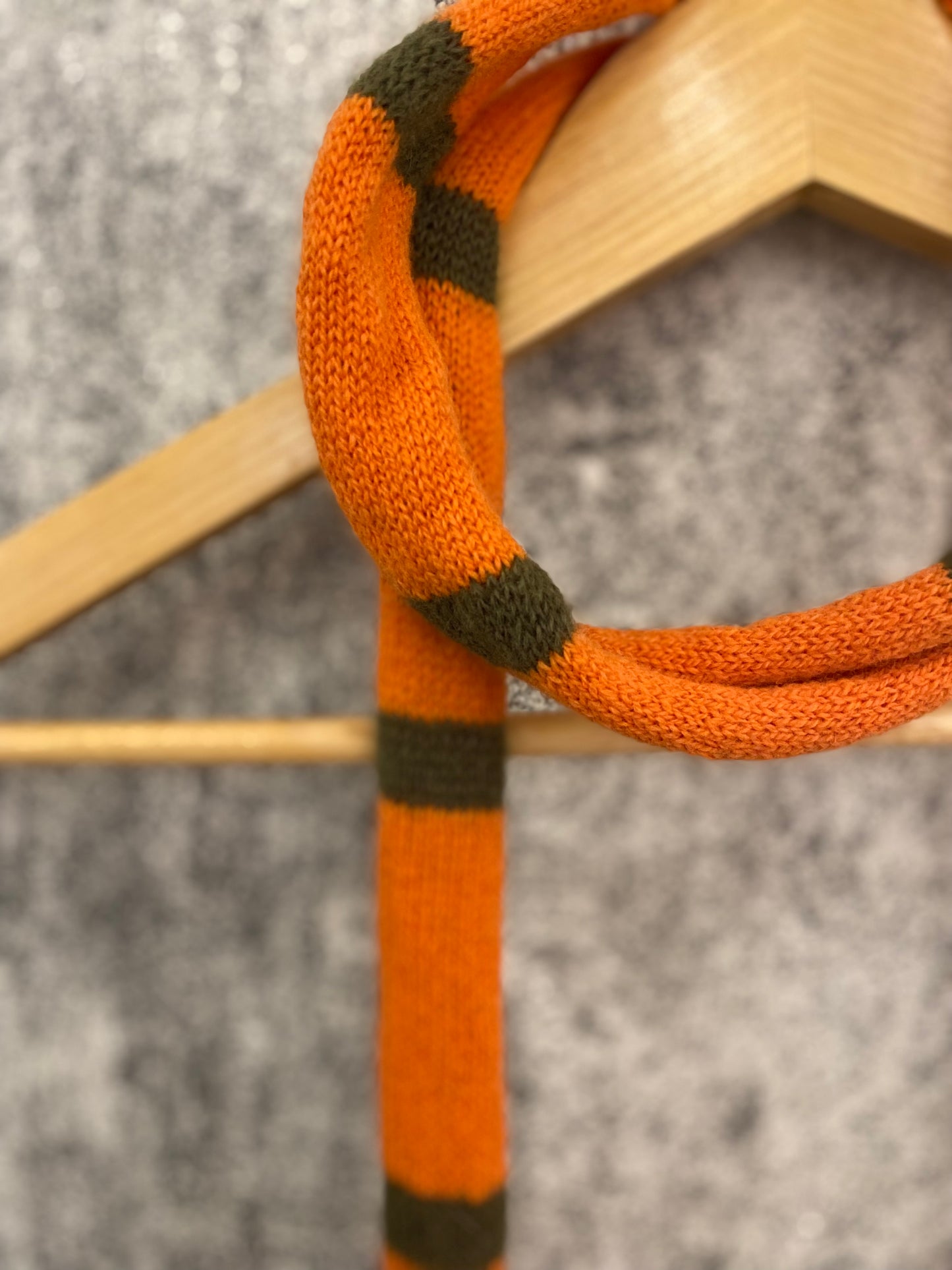 Orange and Brown Mohair Stripe Skinny Scarf