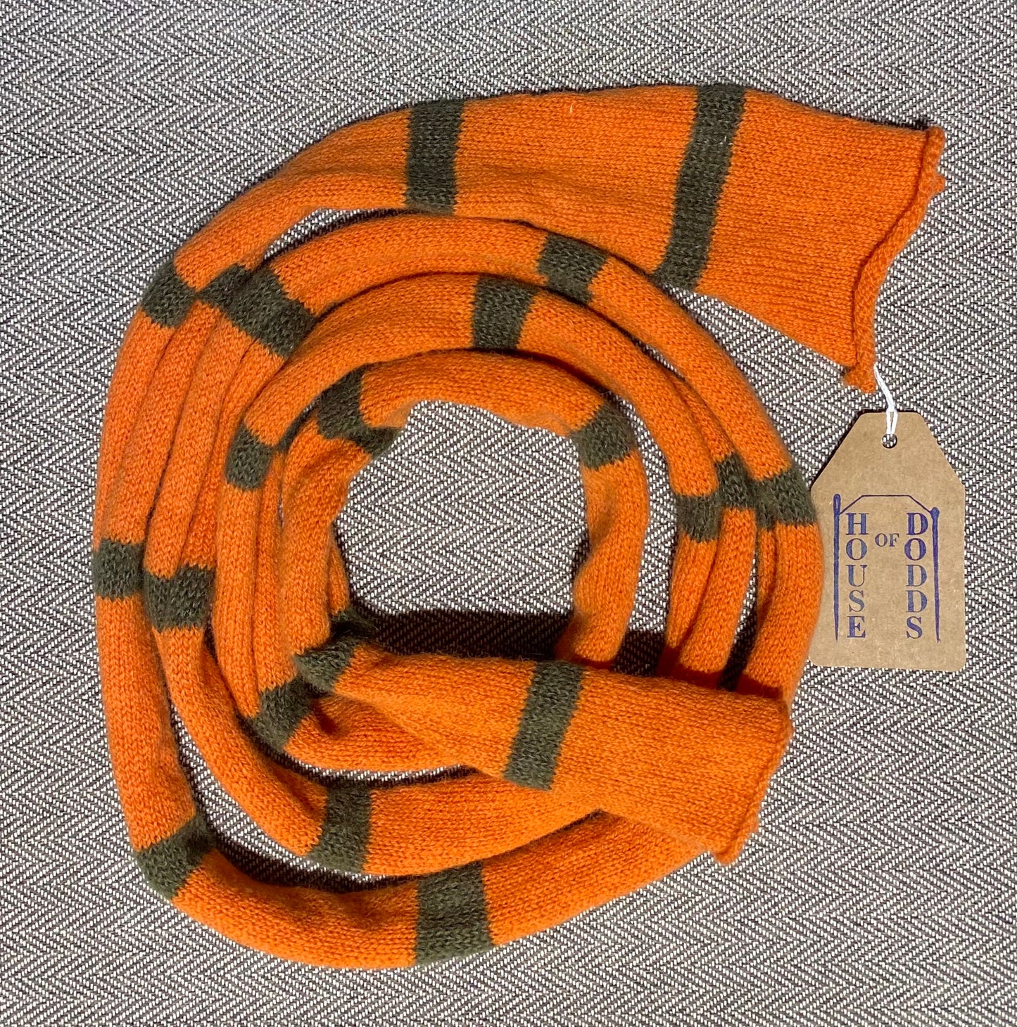 Orange and Brown Mohair Stripe Skinny Scarf