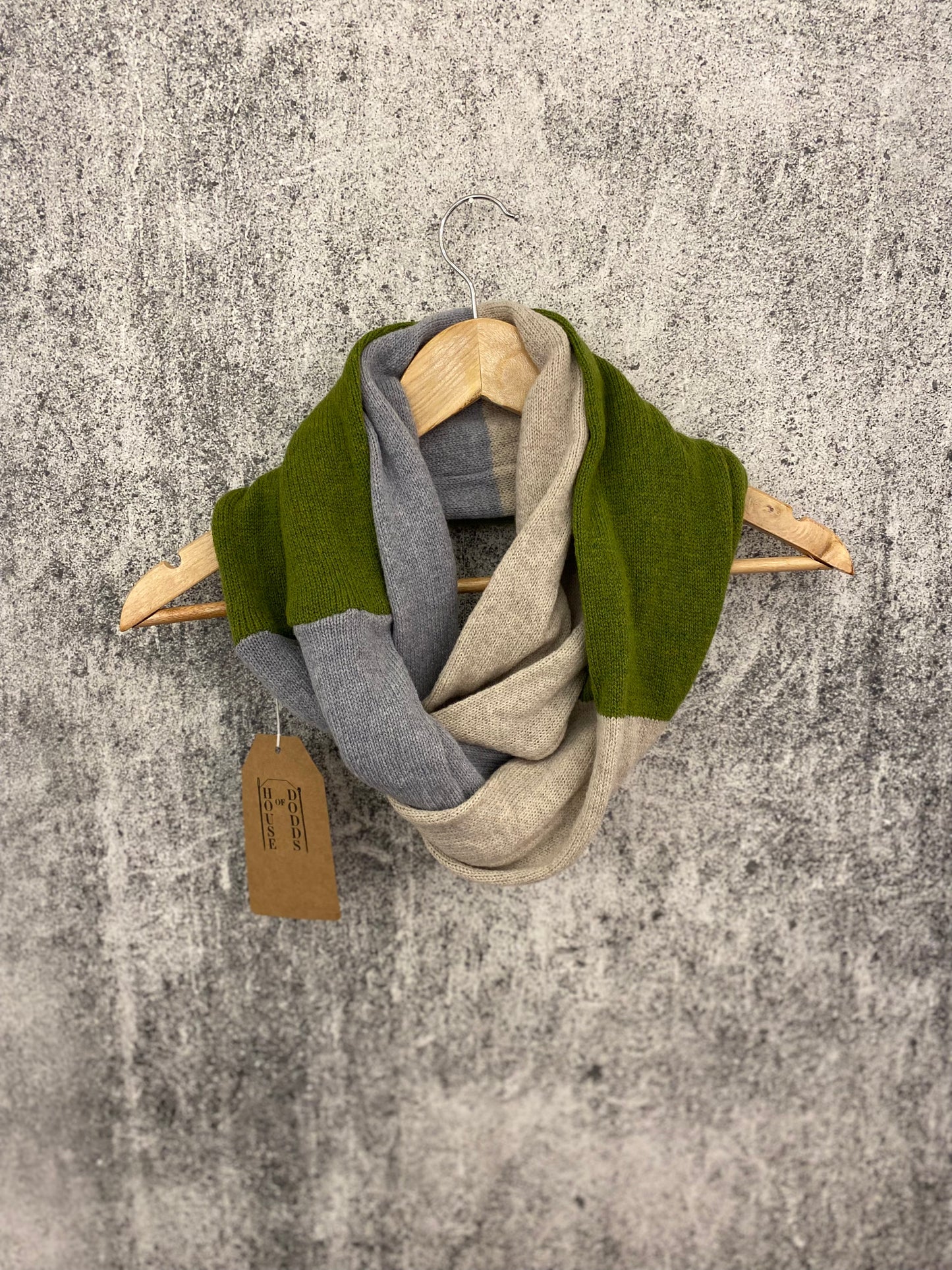 Dark Green, Light Grey, and Dark Grey Lambswool Snood