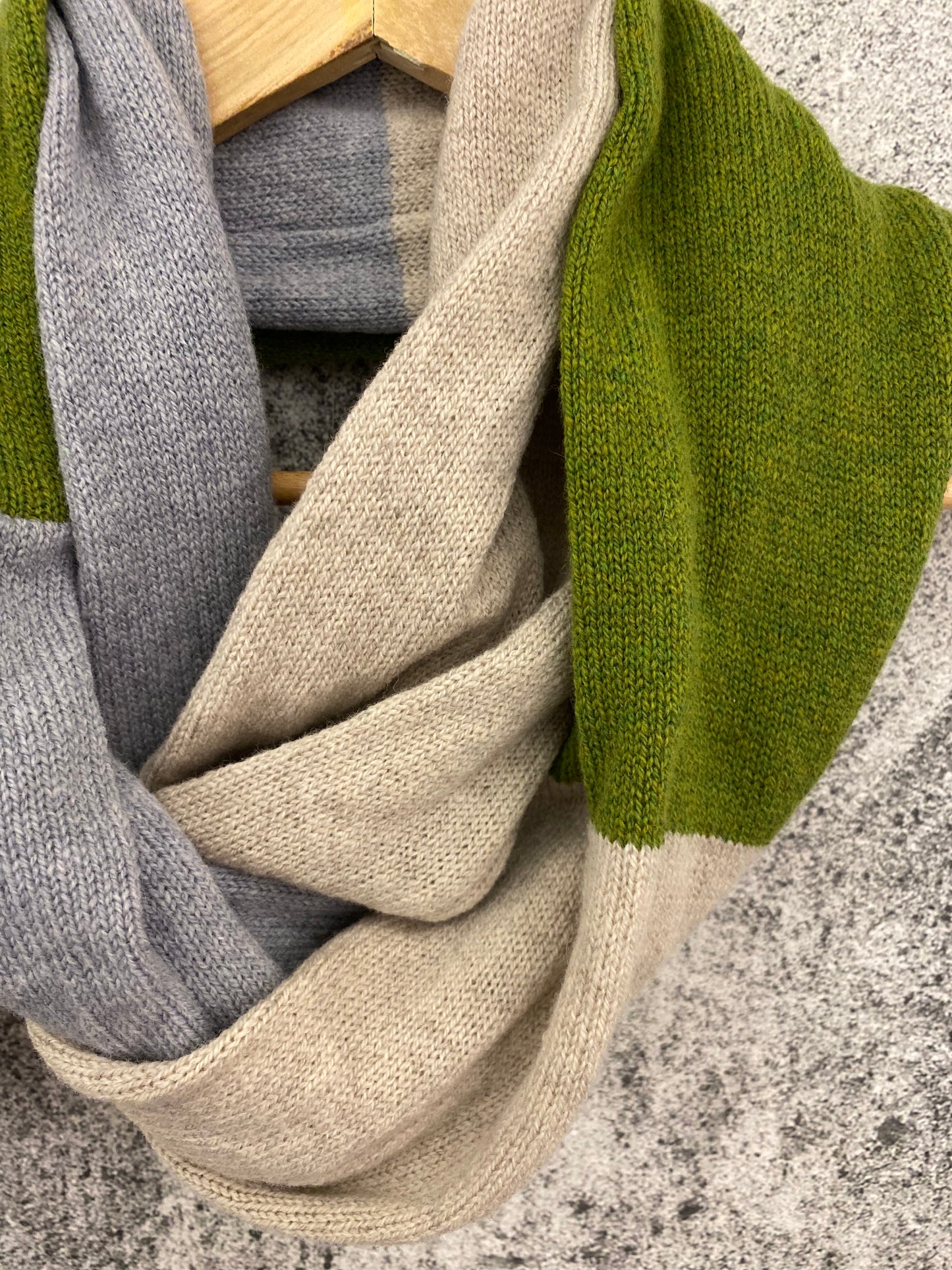 Dark Green, Light Grey, and Dark Grey Lambswool Snood